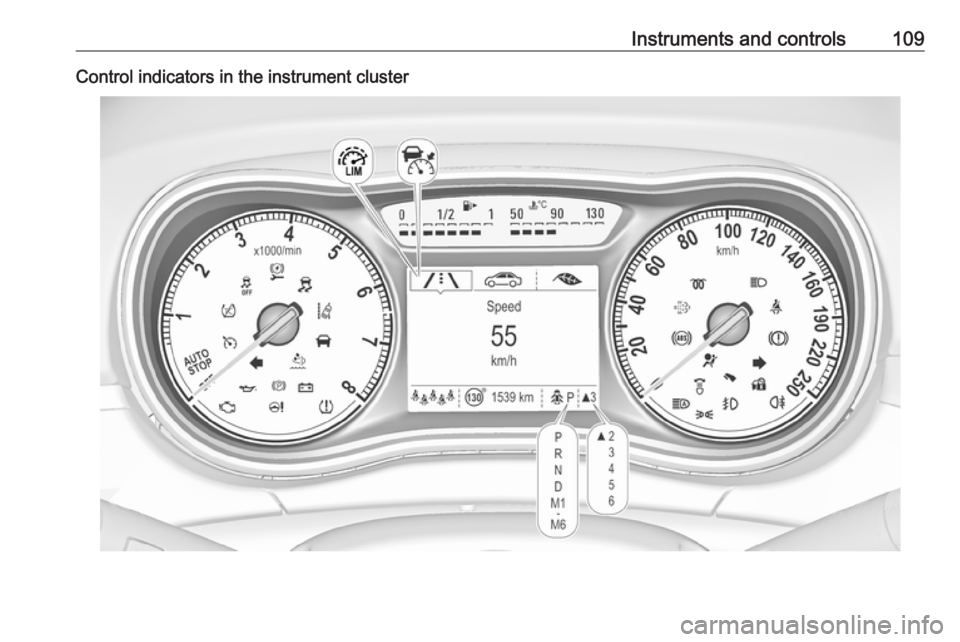 OPEL ZAFIRA TOURER 2018  Owners Manual Instruments and controls109Control indicators in the instrument cluster 