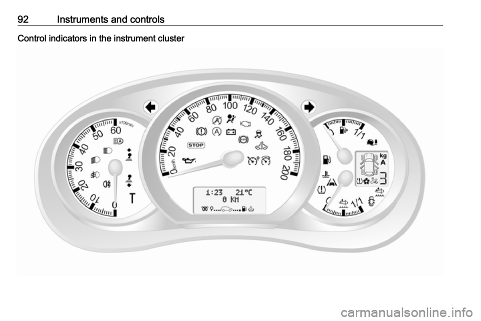 VAUXHALL MOVANO_B 2017.5  Owners Manual 92Instruments and controlsControl indicators in the instrument cluster 