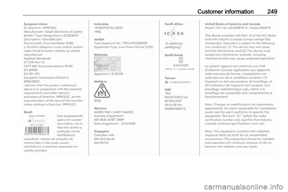VAUXHALL MOVANO_B 2018  Owners Manual Customer information249 