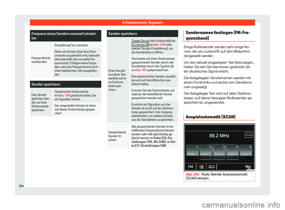 Seat Alhambra 2020  Betriebsanleitung (in German) Infotainment-System
Frequenz eines Senders manuell einstel-
l
en
Fr
equenzband
ausbl enden Einst

ellknopf kurz dr
