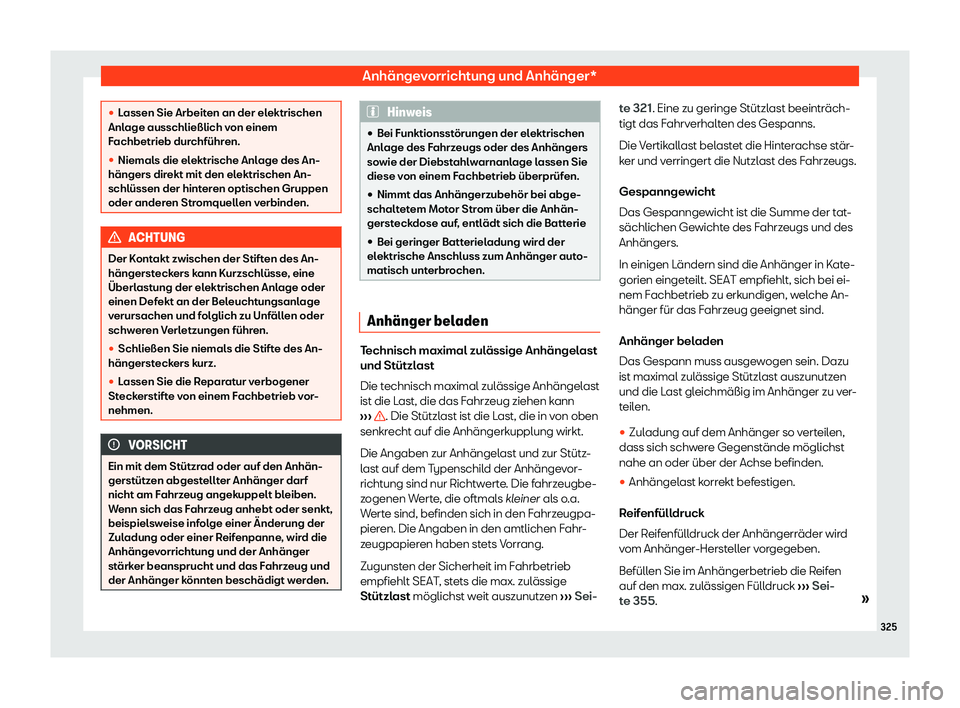 Seat Alhambra 2020  Betriebsanleitung (in German) Anhängevorrichtung und Anhänger*
