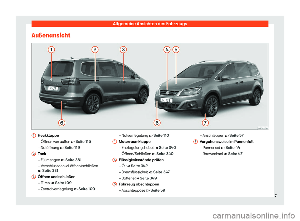 Seat Alhambra 2020  Betriebsanleitung (in German) Allgemeine Ansichten des Fahrzeugs
Au