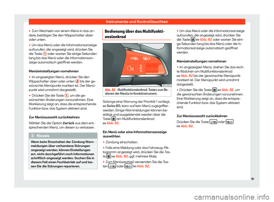 Seat Alhambra 2020  Betriebsanleitung (in German) Instrumente und Kontrollleuchten

