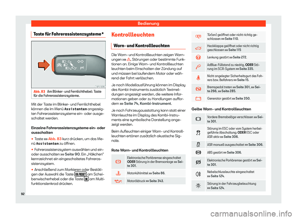Seat Alhambra 2020  Betriebsanleitung (in German) Bedienung
Taste f
