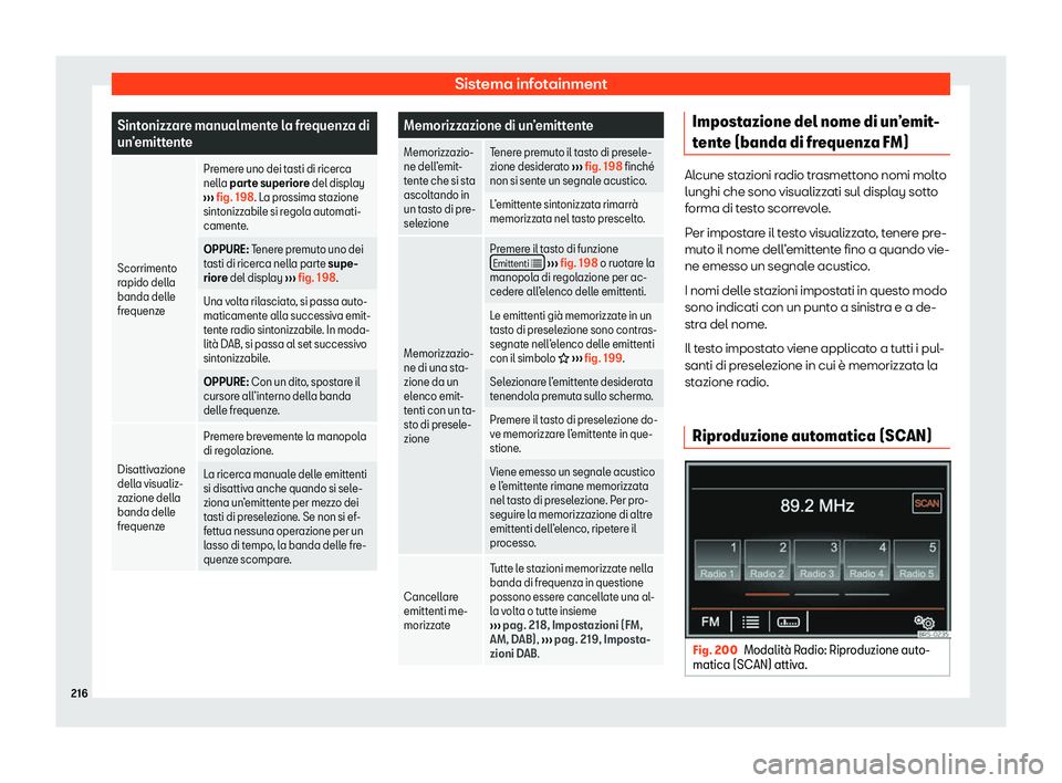 Seat Alhambra 2020  Manuale del proprietario (in Italian) Sistema infotainment
Sintonizzare manualmente la frequenza di
un
