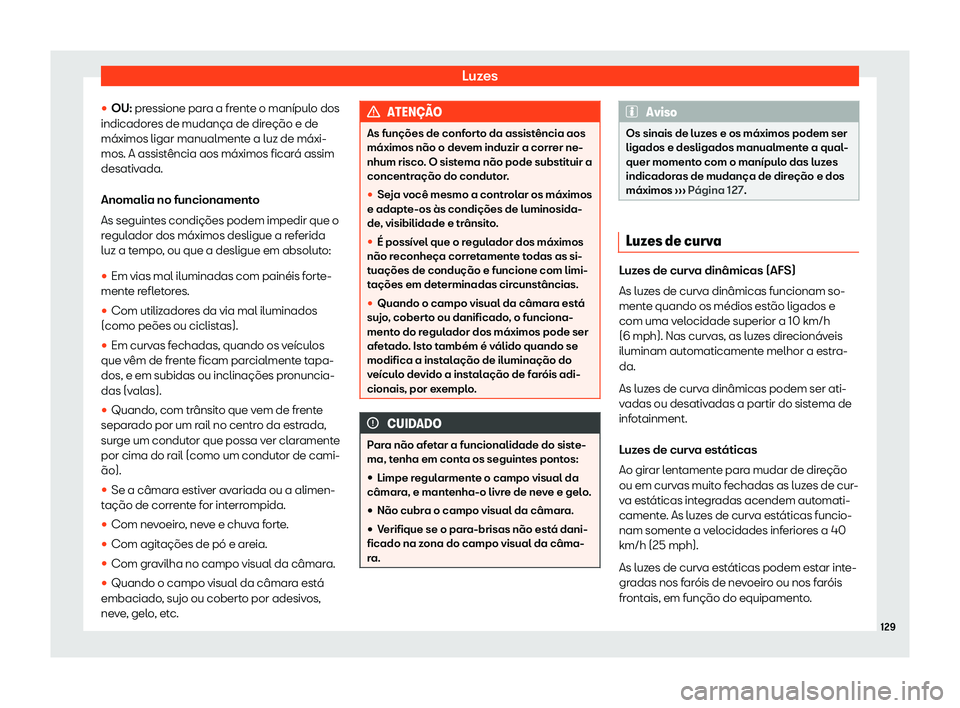 Seat Alhambra 2020  Manual do proprietário (in Portuguese)  Luzes
