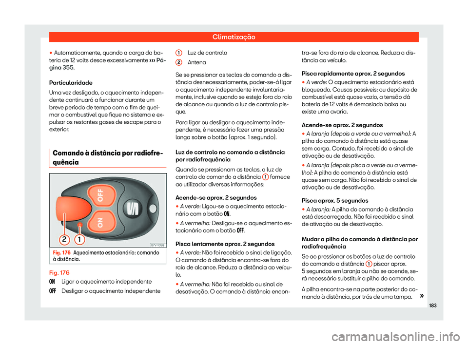 Seat Alhambra 2020  Manual do proprietário (in Portuguese)  Climatização
