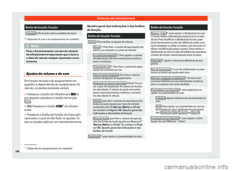 Seat Alhambra 2020  Manual do proprietário (in Portuguese)  Sistema de infotainment
Bot