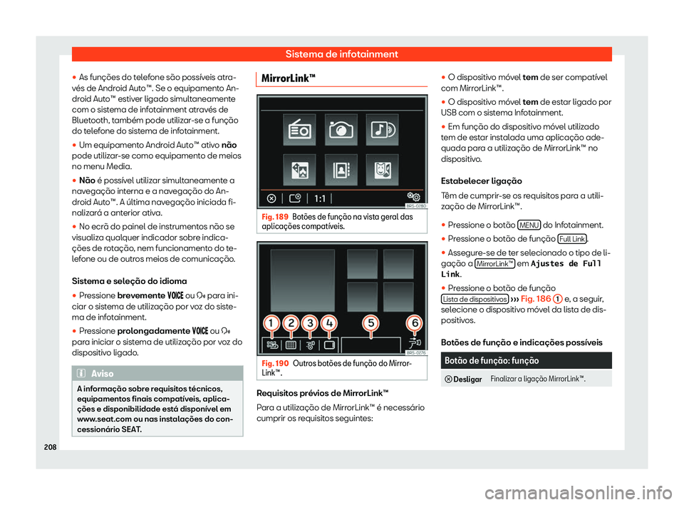 Seat Alhambra 2020  Manual do proprietário (in Portuguese)  Sistema de infotainment
