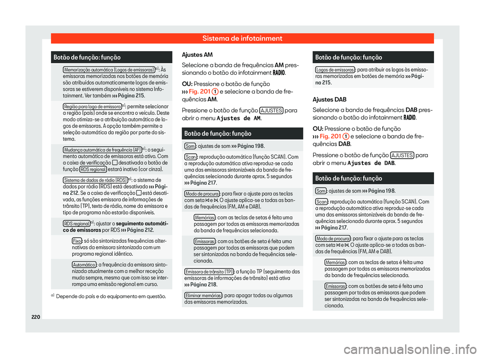 Seat Alhambra 2020  Manual do proprietário (in Portuguese)  Sistema de infotainment
Bot