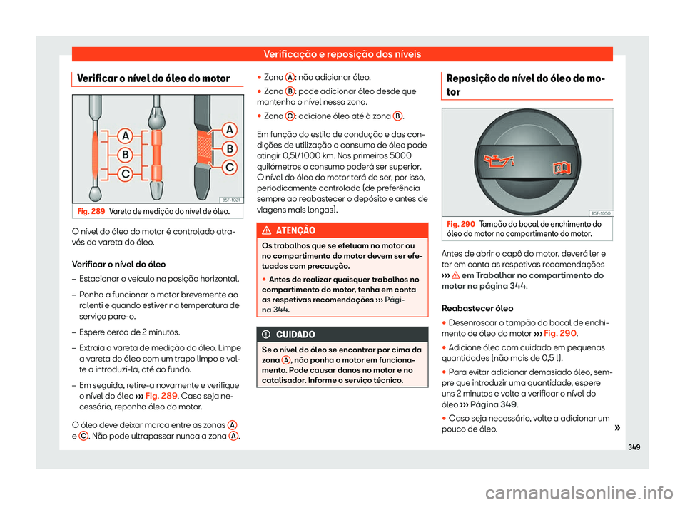 Seat Alhambra 2020  Manual do proprietário (in Portuguese)  Verificação e reposição dos níveis
Verificar o n