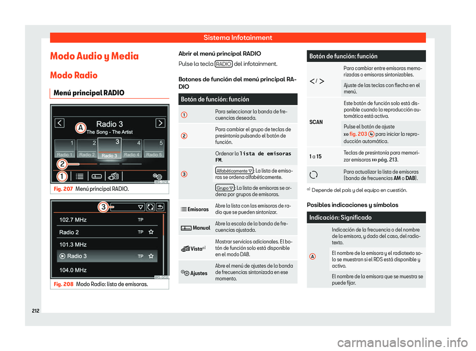 Seat Alhambra 2019  Manual del propietario (in Spanish) Sistema Infotainment
Modo Audio y Media
Modo R adio
Men