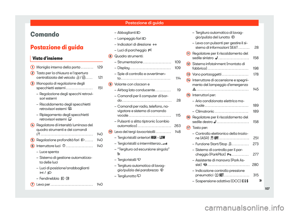 Seat Alhambra 2019  Manuale del proprietario (in Italian) Postazione di guida
Comando
P ost
azione di guida
Vist
a d