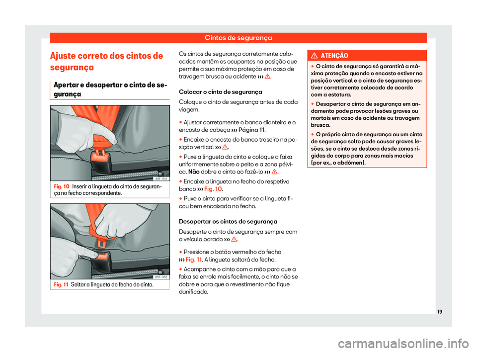 Seat Alhambra 2019  Manual do proprietário (in Portuguese)  Cintos de seguran