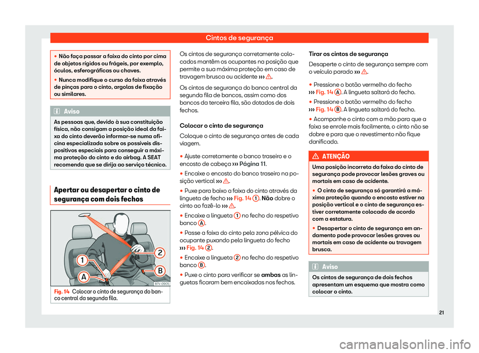 Seat Alhambra 2019  Manual do proprietário (in Portuguese)  Cintos de seguran