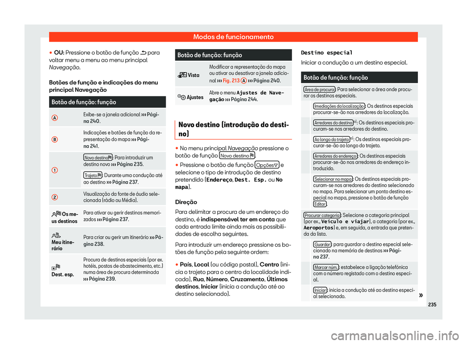 Seat Alhambra 2019  Manual do proprietário (in Portuguese)  Modos de funcionamento
