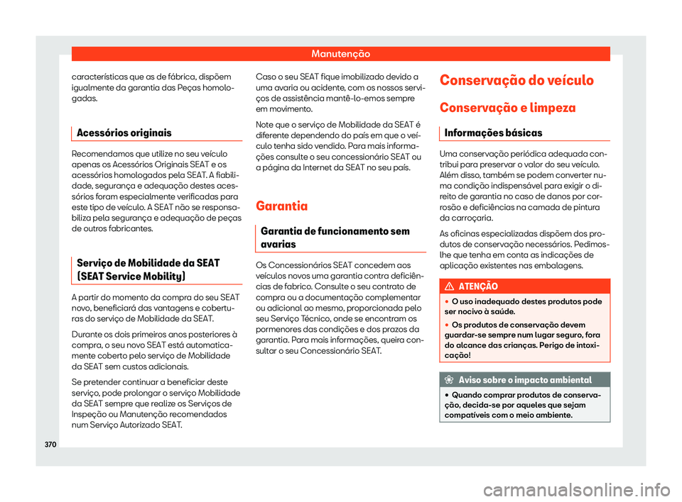 Seat Alhambra 2019  Manual do proprietário (in Portuguese)  Manuten