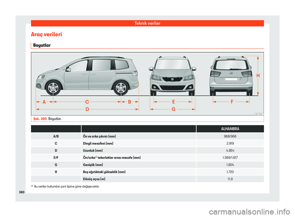 Seat Alhambra 2019  Kullanım Kılavuzu (in Turkish) Tekn