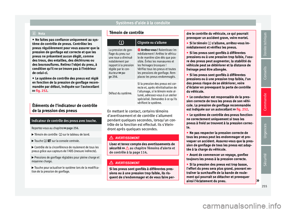 Seat Alhambra 2018 Manuel du propriétaire (in French) Systèmes d’aide à la conduite
Nota
● Ne fait e
s pas confiance uniquement au sys-
tème de contrôle de pneus. Contrôlez les
pneus régulièrement pour vous assurer que la
pression de gonflage Seat Alhambra 2018 Manuel du propriétaire (in French) Systèmes d’aide à la conduite
Nota
● Ne fait e
s pas confiance uniquement au sys-
tème de contrôle de pneus. Contrôlez les
pneus régulièrement pour vous assurer que la
pression de gonflage