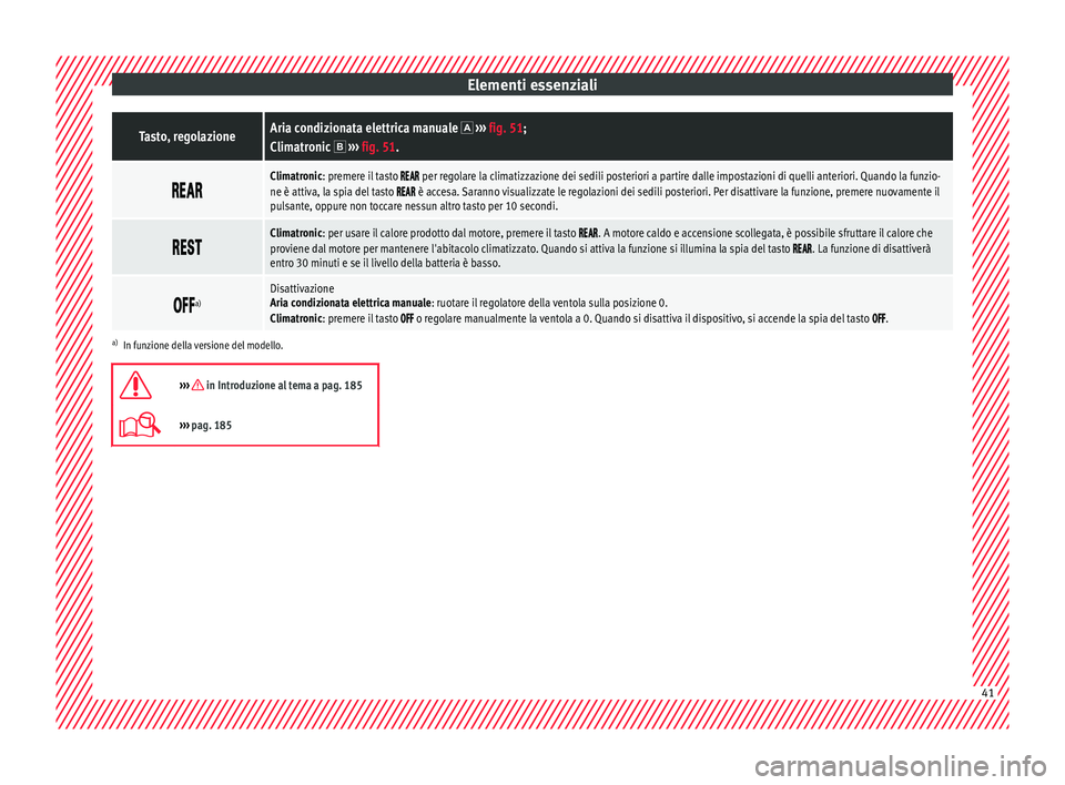 Seat Alhambra 2018  Manuale del proprietario (in Italian) Elementi essenzialiTasto, regolazioneAria condizionata elettrica manuale  
›››  fig. 51;
Climatronic   ›››  fig. 51. 
Climatronic: premere il tasto  per regol