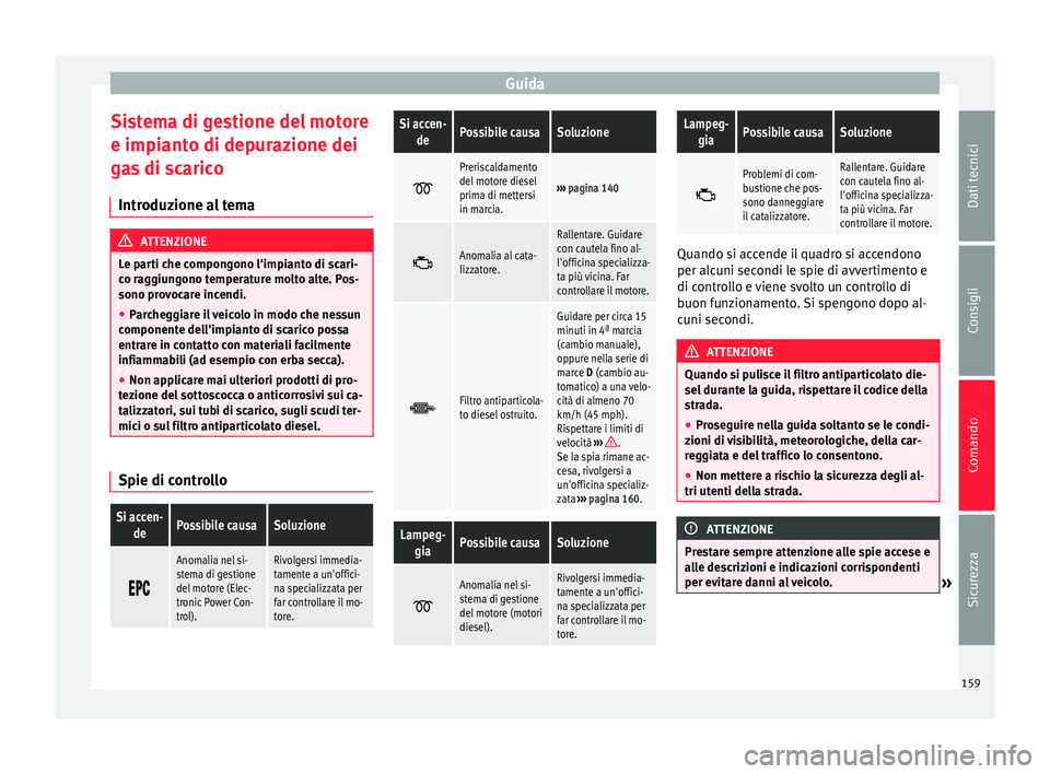 Seat Alhambra 2015  Manuale del proprietario (in Italian) Guida
Sistema di gestione del motore
e impianto di depurazione dei
gas di scarico Introduzione al tema ATTENZIONE
Le parti che compongono l'impianto di scari-
co raggiungono temperature molto alte