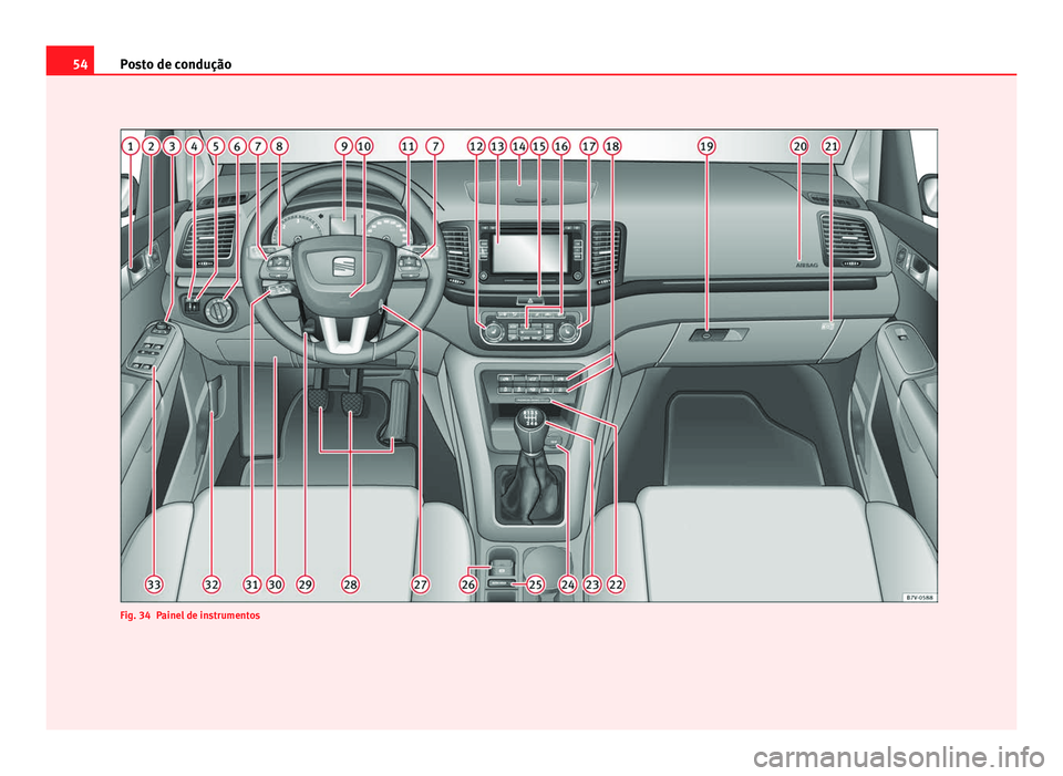 Seat Alhambra 2012  Manual do proprietário (in Portuguese)  54
Posto de condução Fig. 34 Painel de instrumentos 