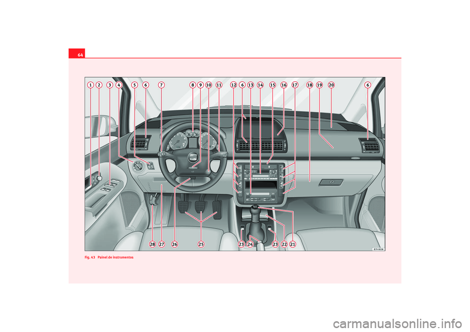 Seat Alhambra 2007  Manual do proprietário (in Portuguese)  64
Fig. 43  Painel de instrumentosalhambra portugues.book  Seite 64  Freitag, 20. April 2007  10:02 10 