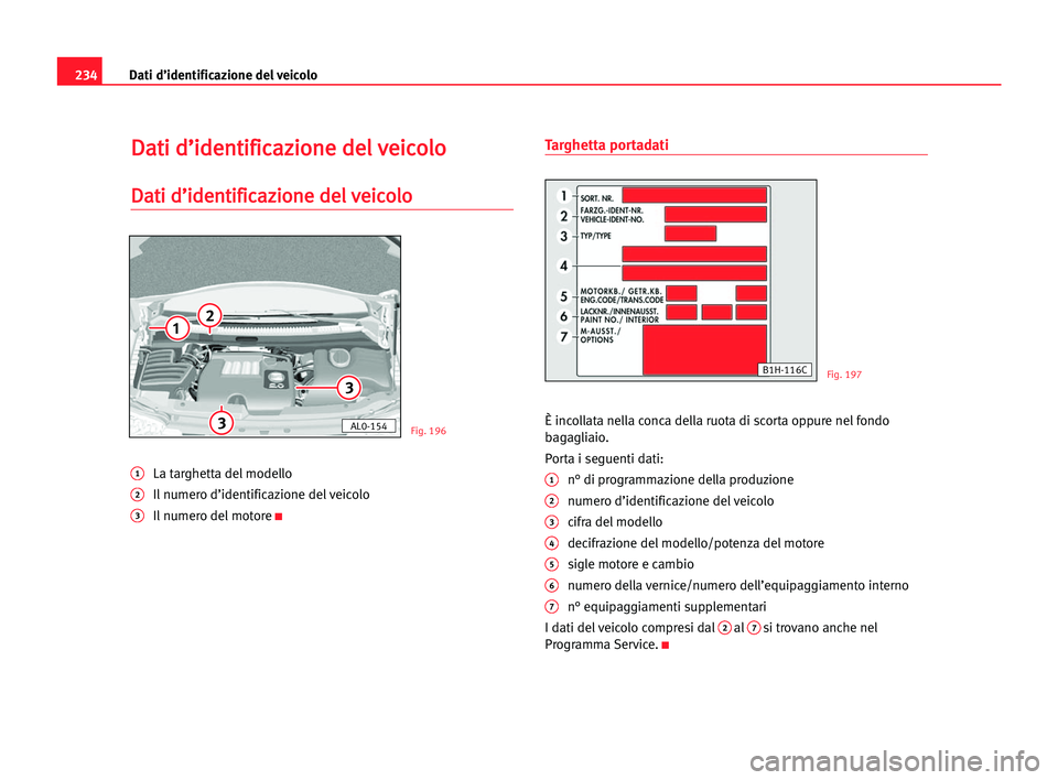 Seat Alhambra 2005  Manuale del proprietario (in Italian) 234Dati d’identificazione del veicolo
D
Da
at
ti
i dd’
’i
id
de
en
nt
ti
if
fi
ic
ca
az
zi
io
on
ne
e dde
el
l vve
ei
ic
co
ol
lo
o
D
Da
at
ti
i dd’
’i
id
de
en
nt
ti
if
fi
ic
ca
az
zi
io
on