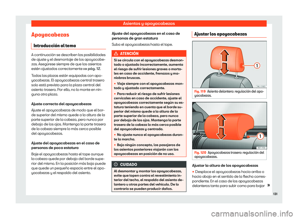 Seat Arona 2020  Manual del propietario (in Spanish) Asientos y apoyacabezas
Apoyacabezas Intr oducci