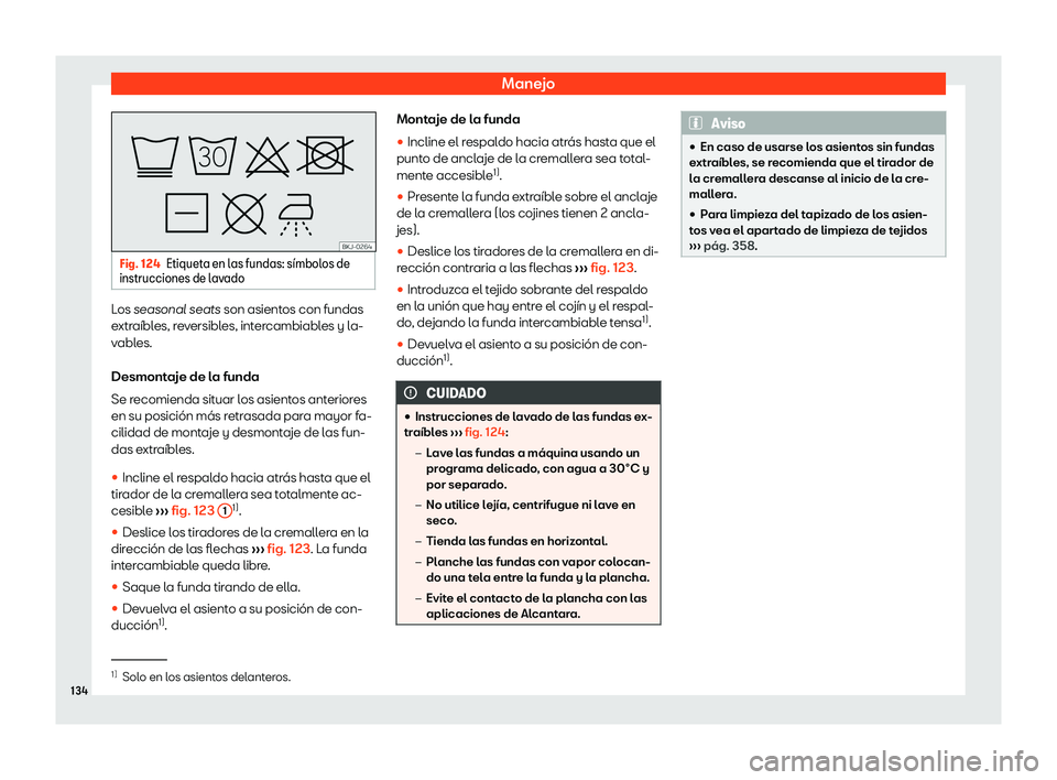 Seat Arona 2020  Manual del propietario (in Spanish) Manejo
Fig. 124
Etiqueta en las fundas: s