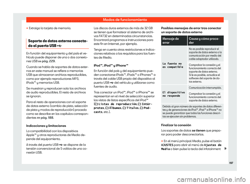 Seat Arona 2020  Manual del propietario (in Spanish) Modos de funcionamiento

