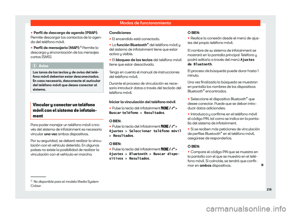 Seat Arona 2020  Manual del propietario (in Spanish) Modos de funcionamiento
