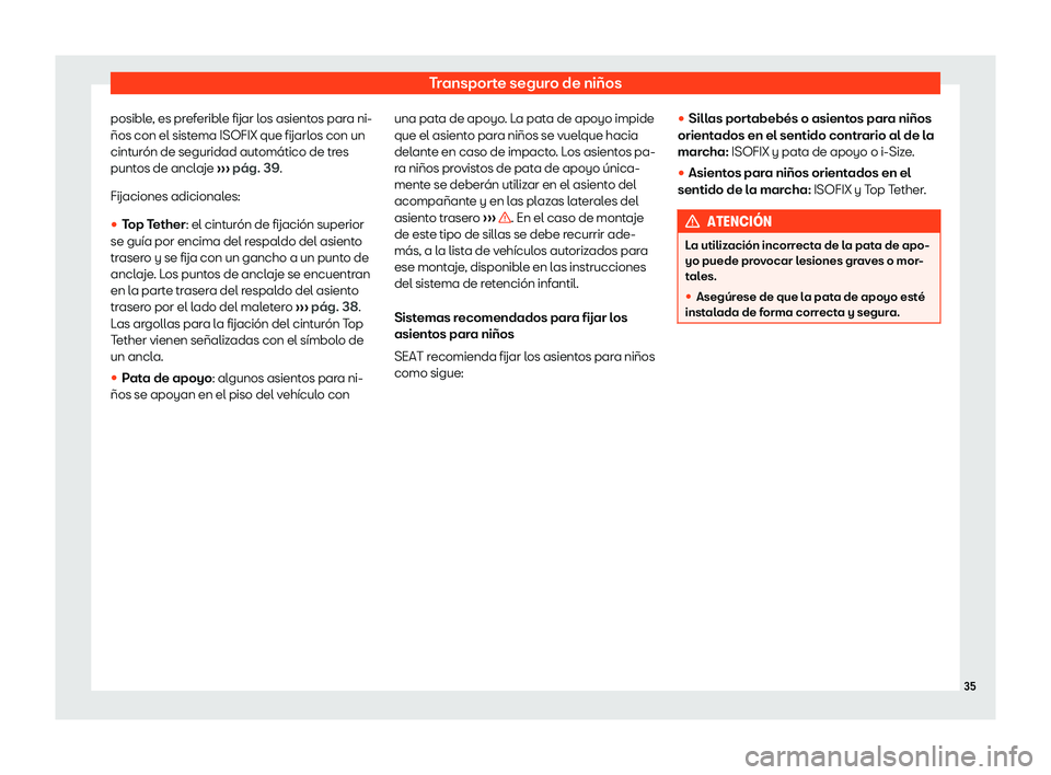 Seat Arona 2020  Manual del propietario (in Spanish) Transporte seguro de ni