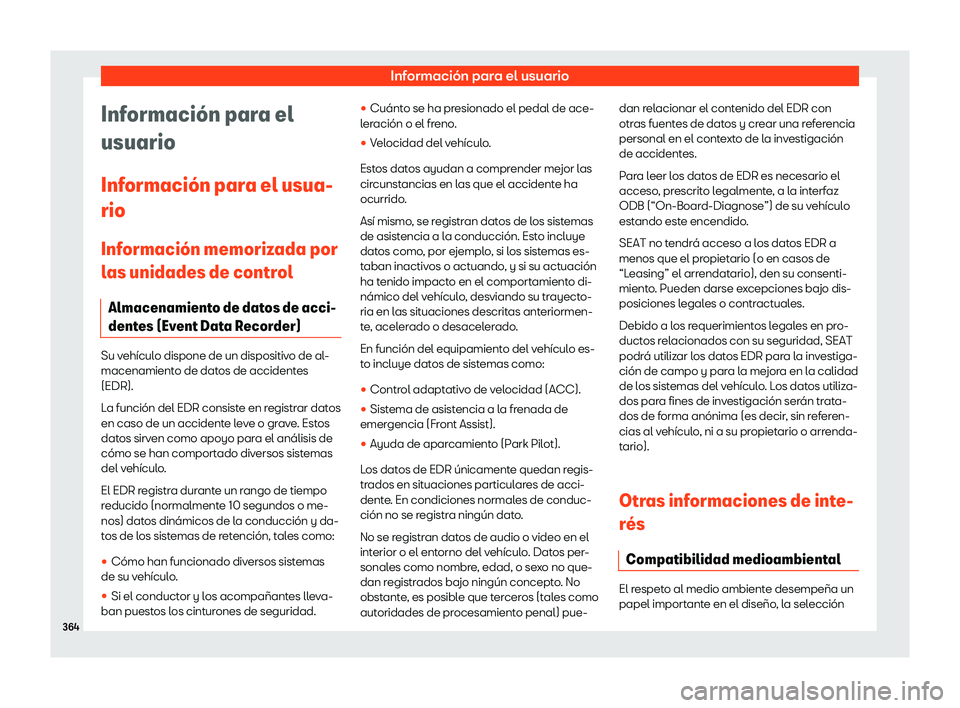 Seat Arona 2020  Manual del propietario (in Spanish) Informaci