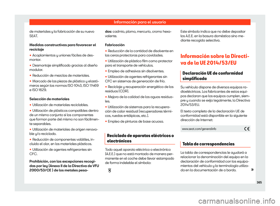 Seat Arona 2020  Manual del propietario (in Spanish) Informaci