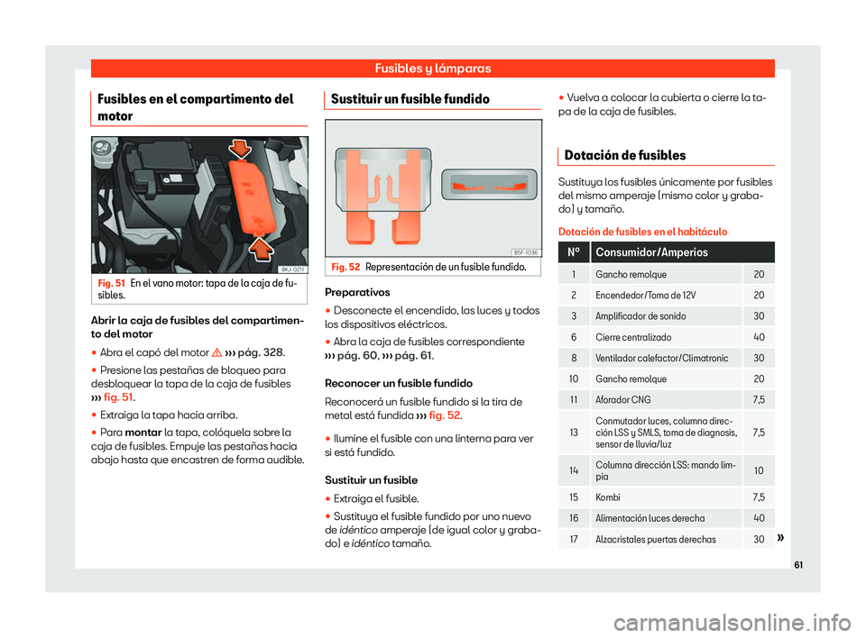 Seat Arona 2020  Manual del propietario (in Spanish) Fusibles y l