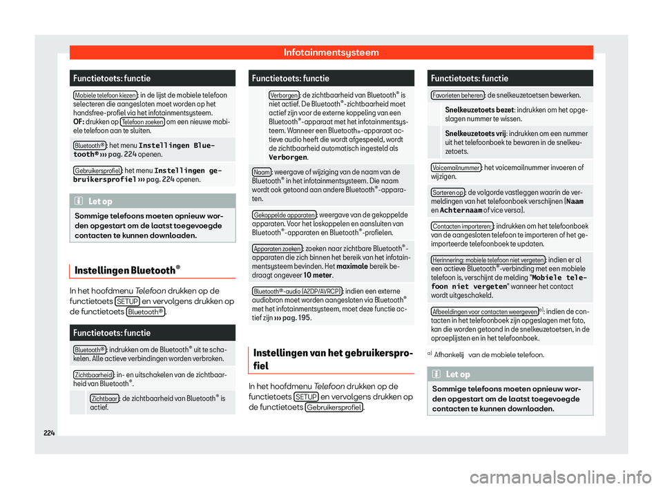 Seat Arona 2020  Handleiding (in Dutch) Infotainmentsysteem
Functietoets: functie
Mobiele telefoon kiezen : in de l