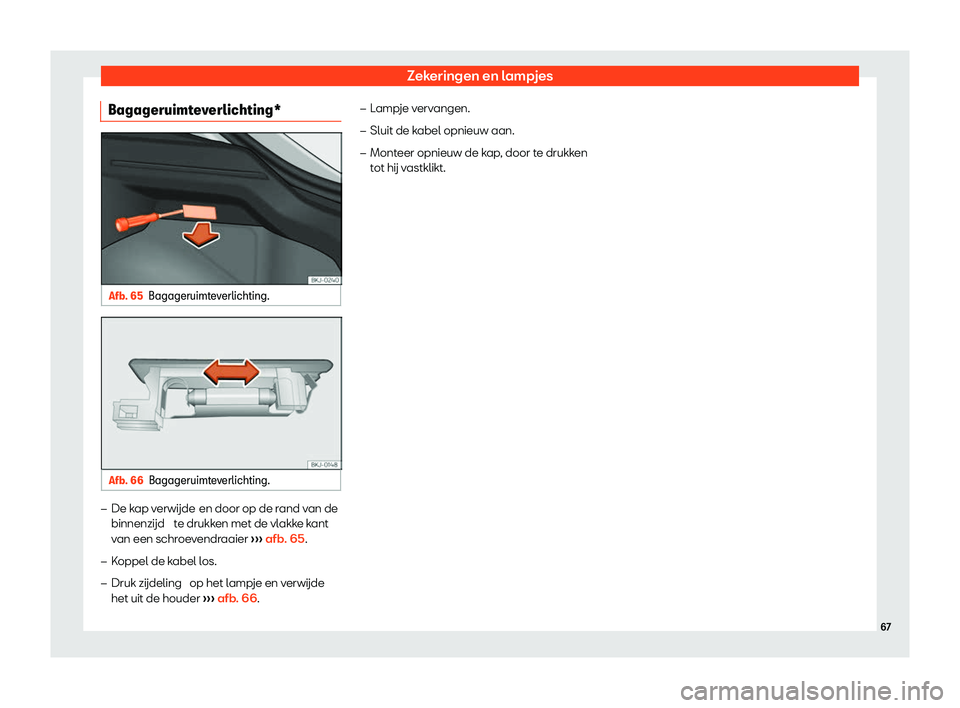 Seat Arona 2020  Handleiding (in Dutch) Zekeringen en lampjes
Bagageruimteverlichting* Afb. 65
Bagageruimteverlichting. Afb. 66
Bagageruimteverlichting. �