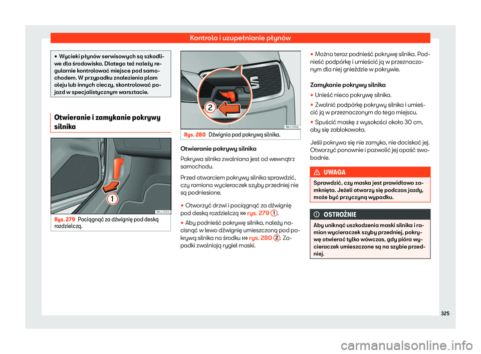 Seat Arona 2020  Instrukcja Obsługi (in Polish) Kontrola i uzupełnianie płynów
