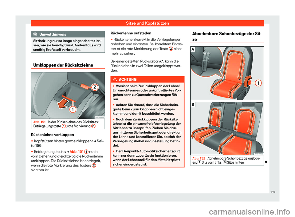 Seat Arona 2019  Betriebsanleitung (in German) Sitze und Kopfst