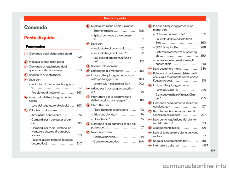 Seat Arona 2019  Manuale del proprietario (in Italian) Posto di guida
Comando
P ost
o di guida
P
anoramica Comando degli alzacristalli elettri-
ci
 . . . . . . . . . . . . . . . . . . . . . . . . . . . . . . . . . . . .\
 . . 142
Maniglia interna della po