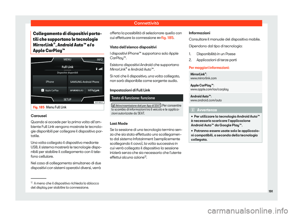 Seat Arona 2019  Manuale del proprietario (in Italian) Connettivit