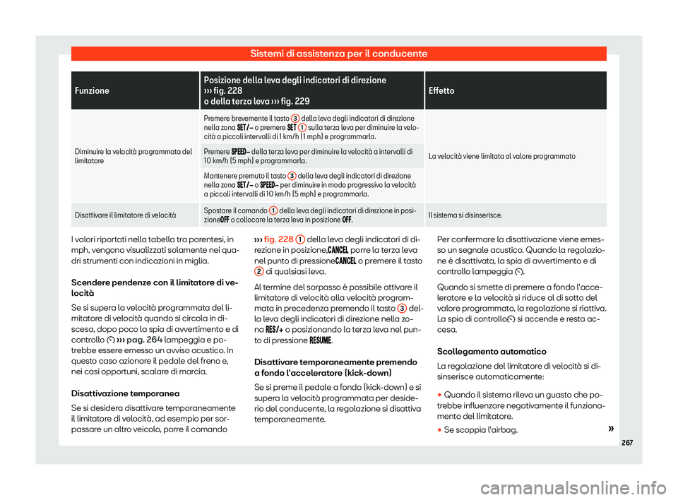 Seat Arona 2019  Manuale del proprietario (in Italian) Sistemi di assistenza per il conducente
Funzione
Posizione della leva degli indicatori di direzione
