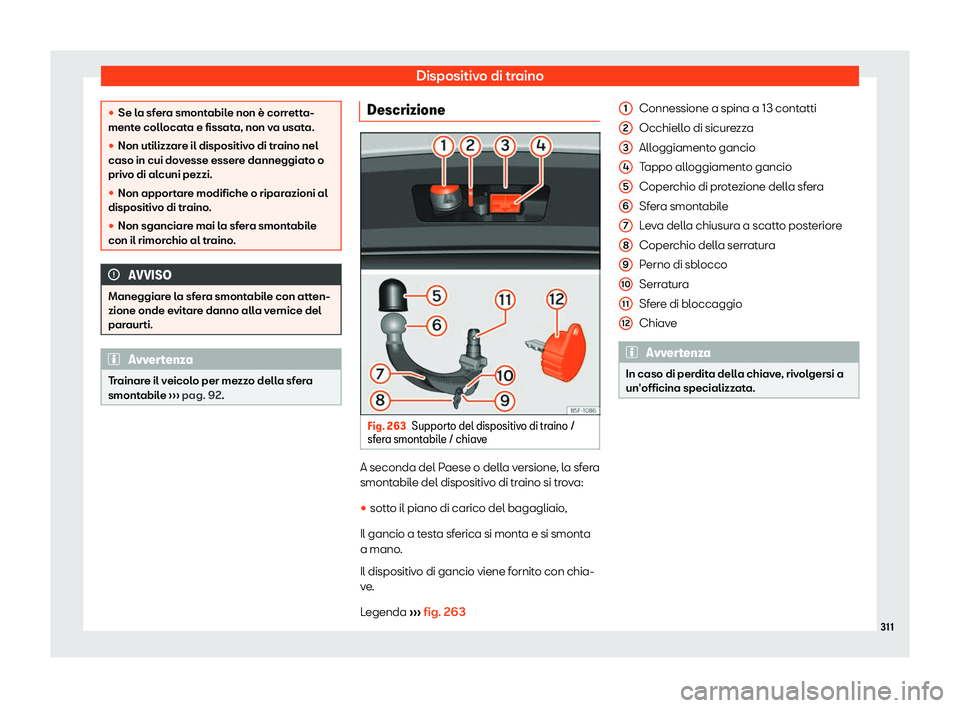 Seat Arona 2019  Manuale del proprietario (in Italian) Dispositivo di traino
