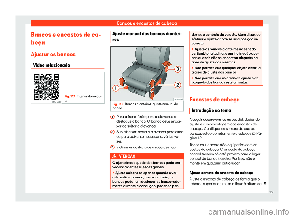 Seat Arona 2019  Manual do proprietário (in Portuguese)  Bancos e encostos de cabe