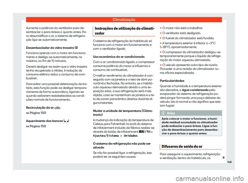 Seat Arona 2019  Manual do proprietário (in Portuguese)  Climatiza