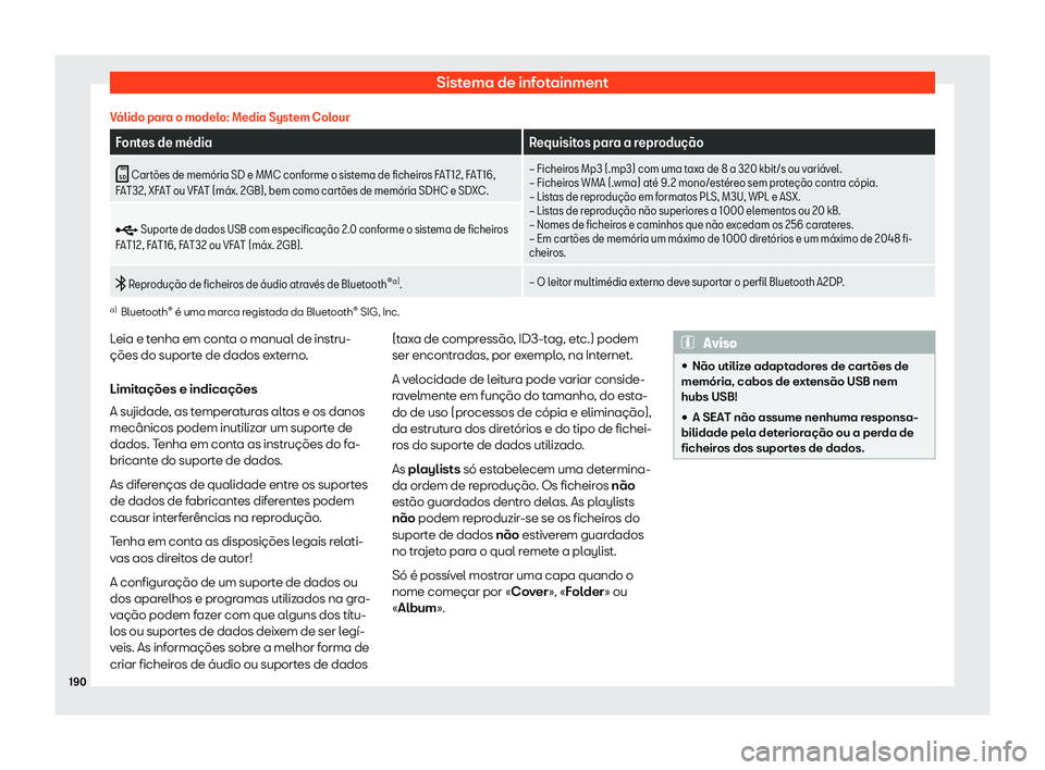Seat Arona 2019  Manual do proprietário (in Portuguese)  Sistema de infotainment
V