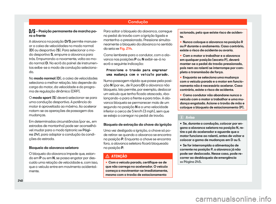 Seat Arona 2019  Manual do proprietário (in Portuguese)  Condu