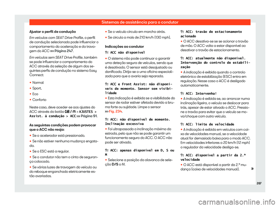 Seat Arona 2019  Manual do proprietário (in Portuguese)  Sistemas de assist