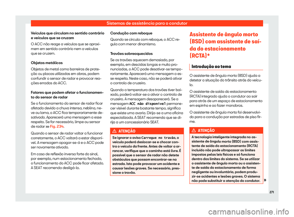 Seat Arona 2019  Manual do proprietário (in Portuguese)  Sistemas de assist